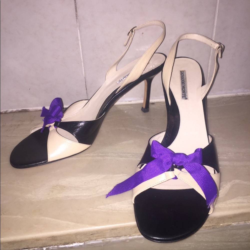 GIOVANNI MONTE Ribbon Bow Sling Back Heels Sandals